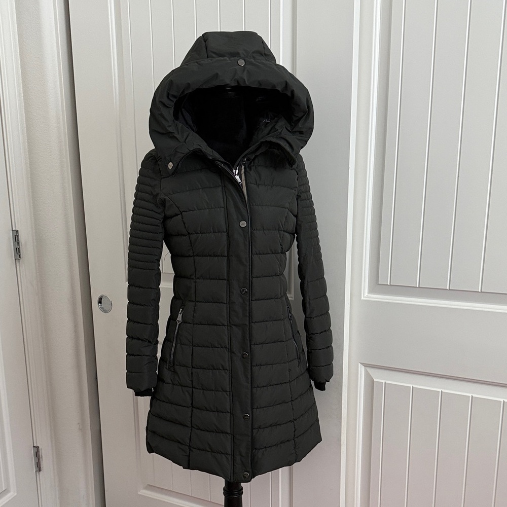 Nanette Lepore Charcoal Hooded Puffer Coat